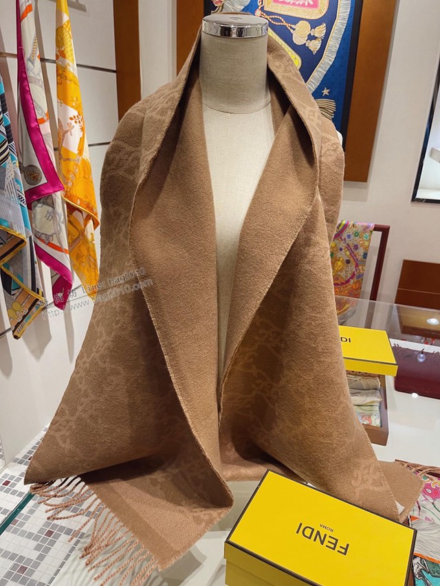 FENDI米駝色羊毛和羊絨雙面圍巾 芬迪2021最新款女士圍巾  mmj1282